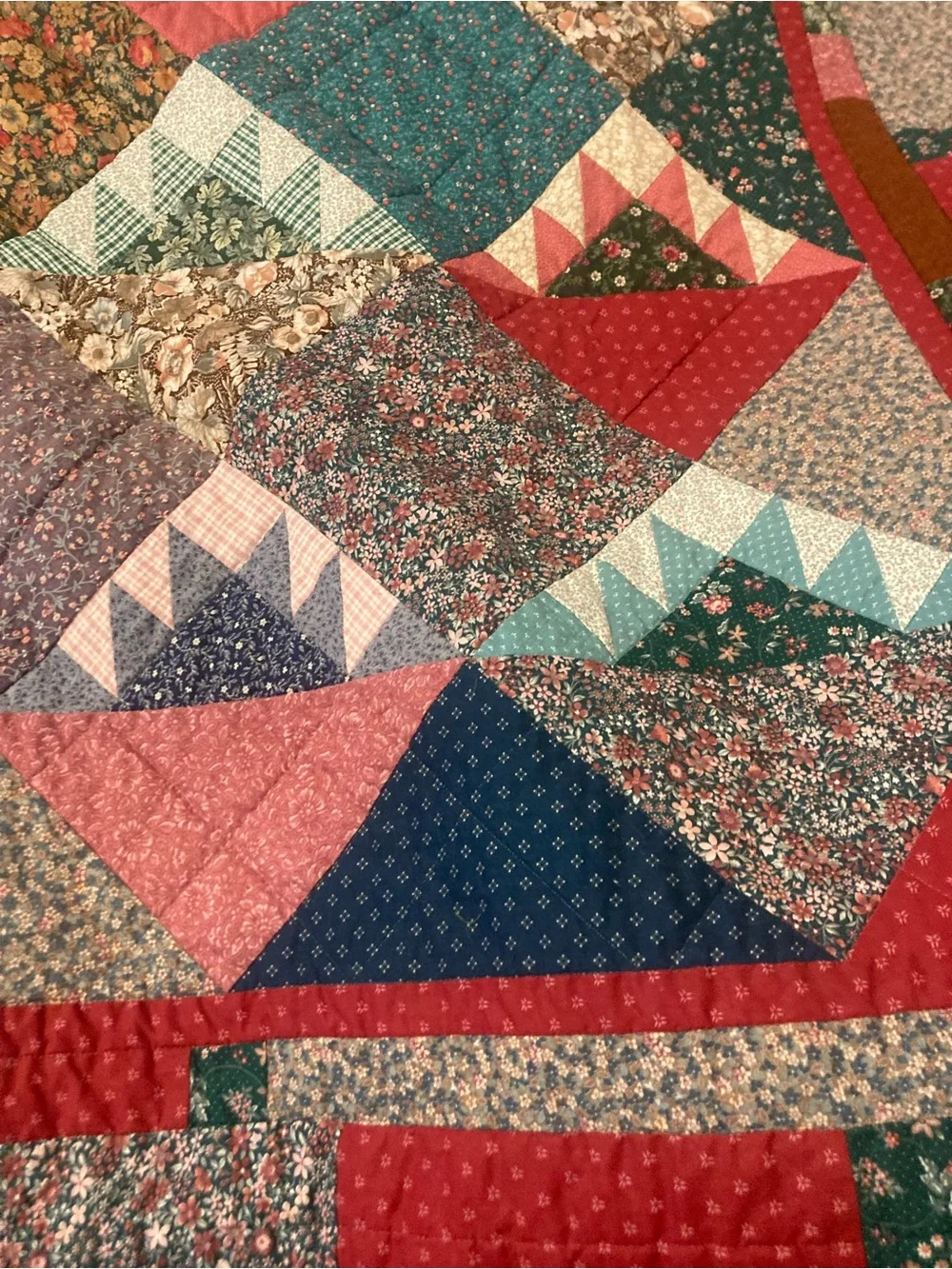 HANDMADE Multicolored Flower Basket Quilt/Wall Hanging 57x80